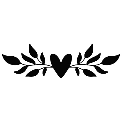 Hand drawn rustic floral border. Laurel wreath with heart.