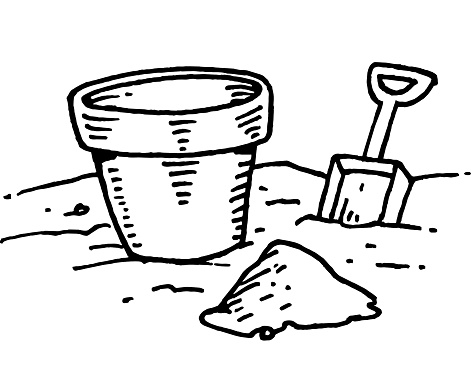 Hand drawn sand pail and shovel