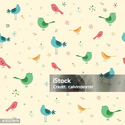 istock Hand drawn seamless birds pattern 675223974