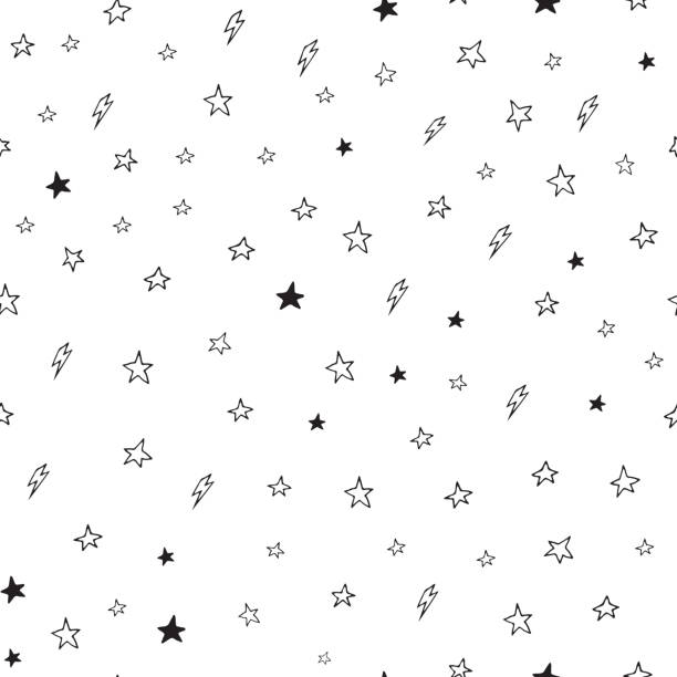 Hand drawn seamless doodle pattern of stars and lightnings Hand drawn seamless doodle pattern of stars and lightnings, vector background lightning designs stock illustrations