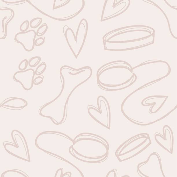 Hand drawn seamless pattern with dog footprint, bones and leash. Hand drawn seamless pattern with dog footprint, bones and leash. Vector illustration dog backgrounds stock illustrations
