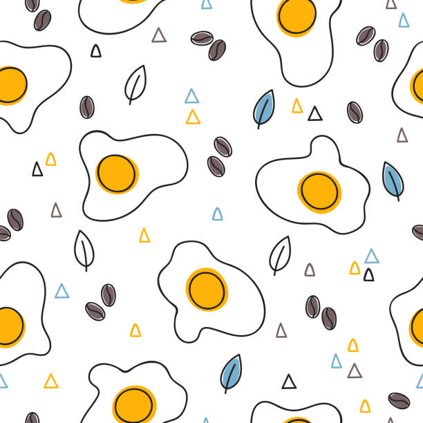 Hand drawn seamless pattern with fried eggs. Breakfast background. Scrambled eggs. Omelette Hand drawn seamless pattern with fried eggs. Breakfast background. Scrambled eggs. Omelette. Vector illustration breakfast patterns stock illustrations