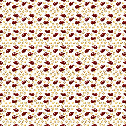 Hand drawn seeds seamess pattern. Sesame and flax seeds background