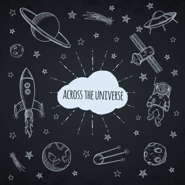 Hand drawn set of astronomy doodles. Hand drawn set of astronomy doodles. Hand drawn vector illustration. rocketship drawings stock illustrations