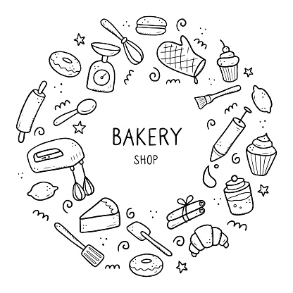 Hand drawn set of baking and cooking tools