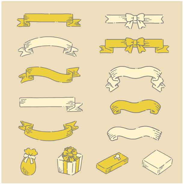 Hand drawn simple and cute ribbon icon set Hand drawn simple and cute ribbon icon set ribbon sewing item stock illustrations