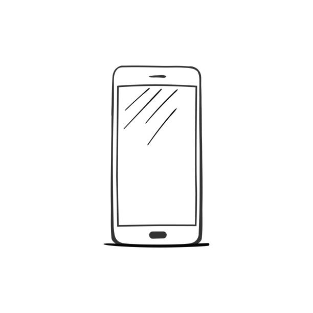 Hand drawn sketch of mobile phone Hand drawn sketch of mobile phone, smartphone device isolated icon, mockups mobile sketch store drawings stock illustrations