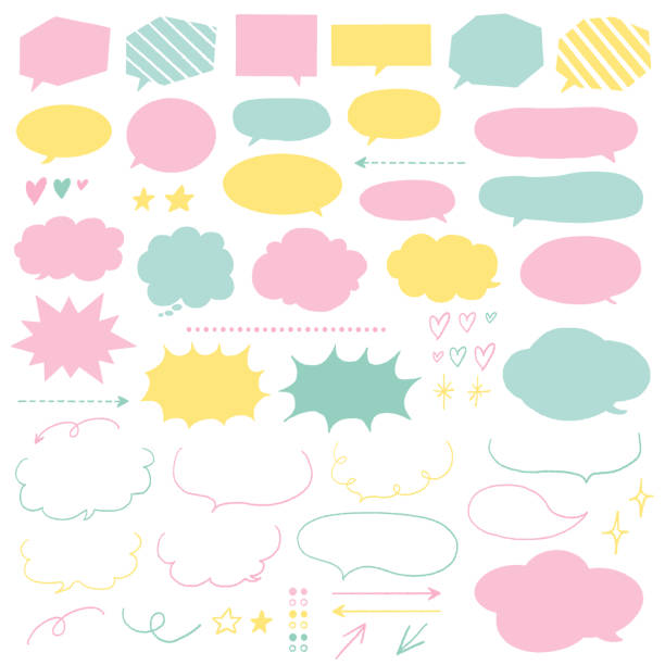 Hand drawn speech bubble set, pastel color Hand drawn speech bubble set, pastel color femininity illustrations stock illustrations