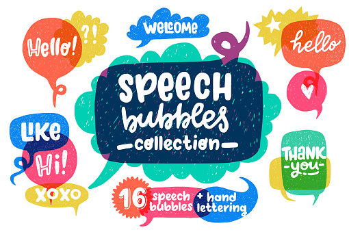 Hand drawn speech bubbles set and lettering