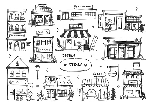 Set of hand drawn store suitable for background and design element