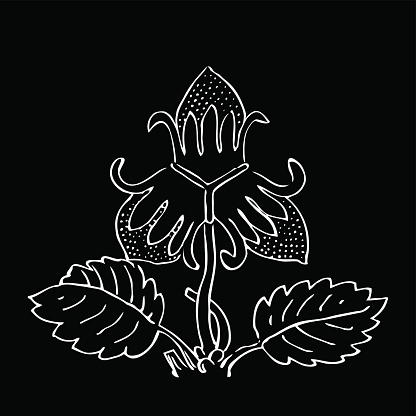 手の描かれたイチゴのブッシュが大統領の漿果を持つ、ベクトル図では、黒と白の色を輪郭 - イラスト素材...