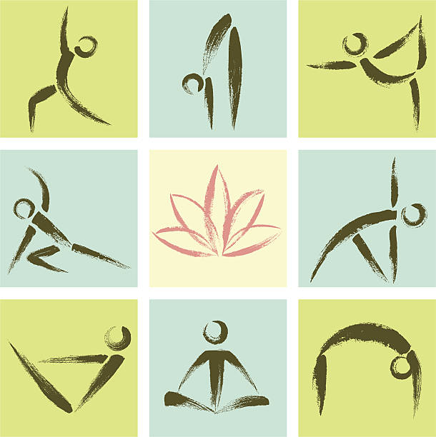 Hand Drawn Style Yoga Position Icons vector art illustration