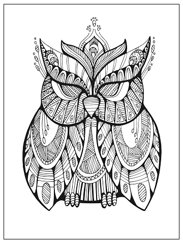 Hand Drawn Stylized Owl Bird Totem For Adult Coloring Page Stock ...