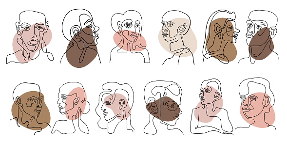 Hand Drawn Surrealistic, Abstract Faces in Line Art Style