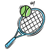 Hand drawn tennis racket and ball icon