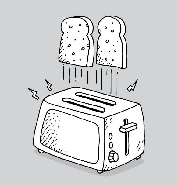 Hand drawn toaster and breads toaster sandwich drawings stock illustrations
