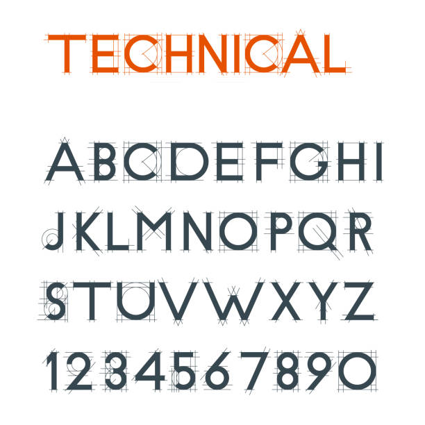 handgezeichnete typografie - technische sendearbeiten - font stock-grafiken, -clipart, -cartoons und -symbole
