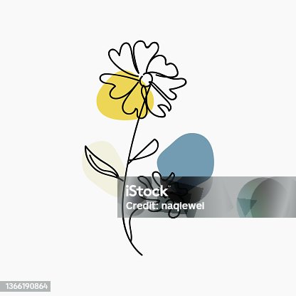 istock Hand drawn vector abstract minimal floral icon line art flower Handmade design 1366190864