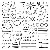 Hand drawn vector arrows set on white background. Doodle infographic design elements