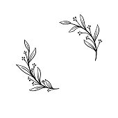 istock Hand drawn vector frame. Floral wreath with leaves for wedding and holiday. Decorative elements for design. Isolated 1028163646