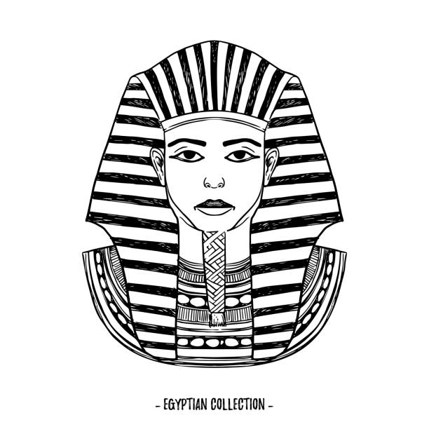 Hand drawn vector illustration - Egyptian collection. The pharaon of ancient Egypt, Tutankhamen. Perfect for invitation, web, postcard, poster, textile, print etc. Hand drawn vector illustration - Egyptian collection. The pharaon of ancient Egypt, Tutankhamen. Perfect for invitation, web, postcard, poster, textile, print etc. king tut stock illustrations