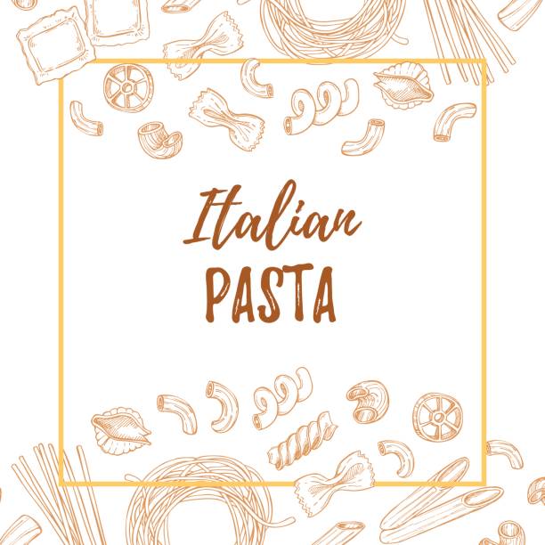 Hand drawn vector illustration - Italian pasta. Different kinds of pasta. Design elements in sketch style. Perfect for menu, cards, blogs, banners. Hand drawn vector illustration - Italian pasta. Different kinds of pasta. Design elements in sketch style. Perfect for menu, cards, blogs, banners. pasta borders stock illustrations
