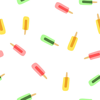 Hand drawn vector illustration of ice cream or frozen juice popsicle in bright colors. Seamless pattern.