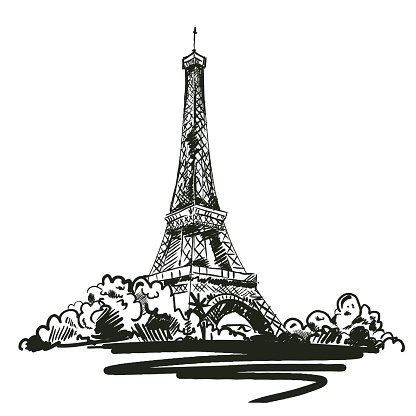 hand drawn vector illustration with Eiffel tower on white background. vector