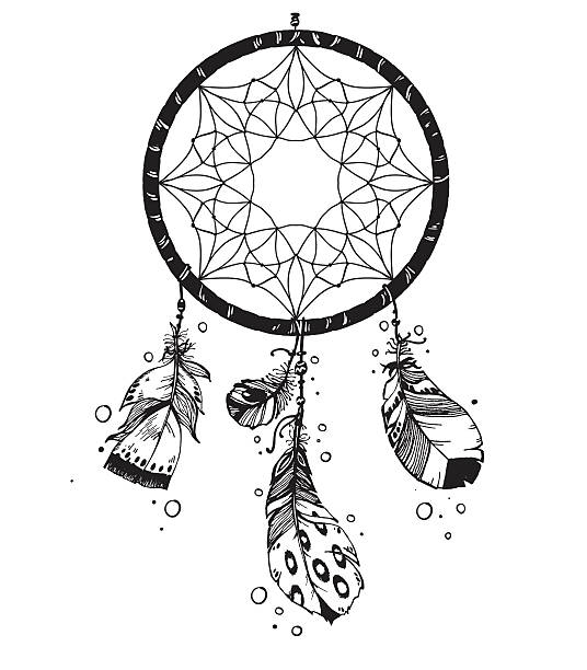 Silhouette Of A Black And White Dream Catcher Illustrations, Royalty ...