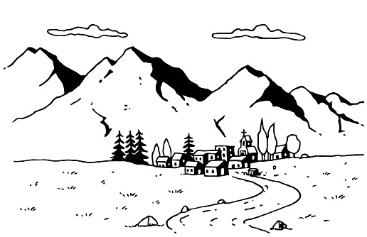 Hand drawn village illustration