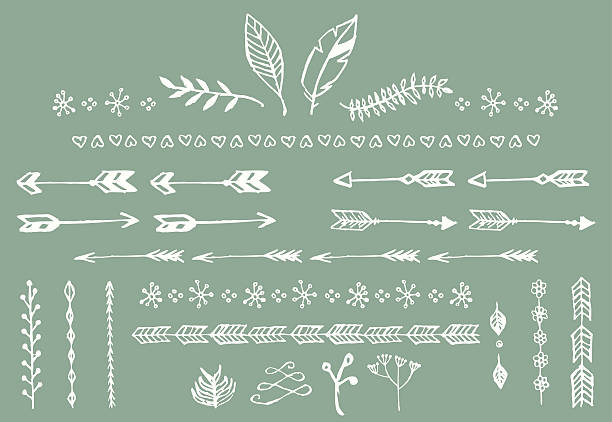 Hand drawn vintage arrows and other floral elements vector art illustration