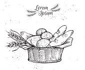 Hand drawn vintage vector illustration - Bakery shop. Grocery store. Organic food.