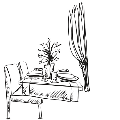 Hand Drawn Wares Romantic Dinner For Two Furniture Sketch Stock ...
