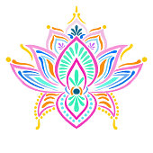 Hand Drawn Water Lily Lotus Mandala Pattern Background. Henna, Mehndi Tattoo Decoration. Decorative ornament in ethnic oriental style.