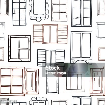 istock Hand drawn   windows.  Vector  seamless pattern 1197923178