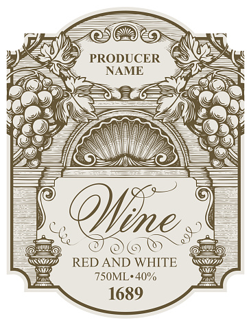 hand drawn wine label with bunches of grapes