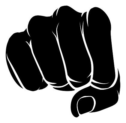 A hand in a fist punching front or knuckle on