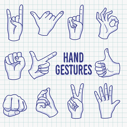 Hand Gesture Ballpoint Sketch Doodle Vector Illustration