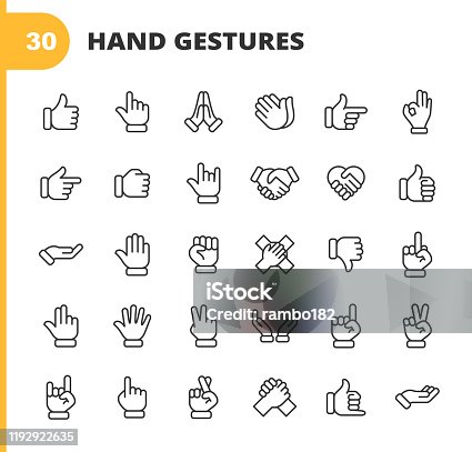 istock Hand Gestures Line Icons. Editable Stroke. Pixel Perfect. For Mobile and Web. Contains such icons as Gesture, Hand, Charity and Relief Work, Finger, Greeting, Handshake, A Helping Hand, Clapping, Teamwork. 1192922635
