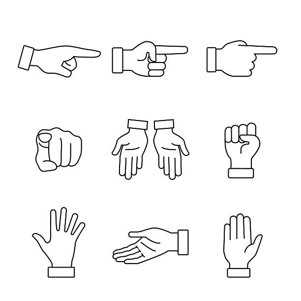 Hand gestures signs set Hand gestures signs set. Thin line art icons. Linear style illustrations isolated on white. wanted signal stock illustrations