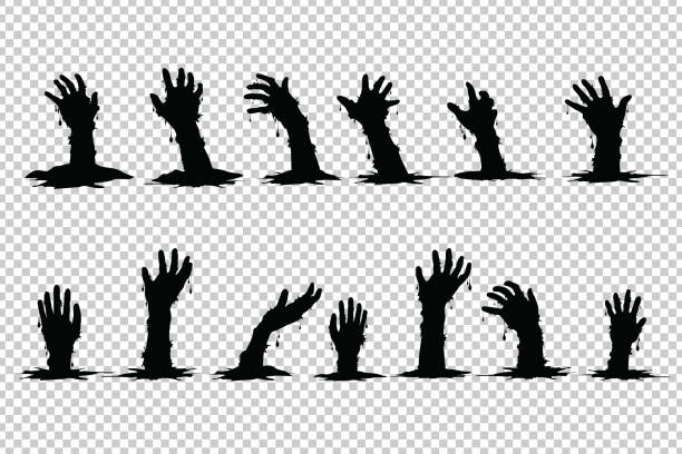 Hand ghosts rising from the grave Halloween on Transparent background. Hand ghosts rising from the grave Halloween on Transparent background. zombie stock illustrations