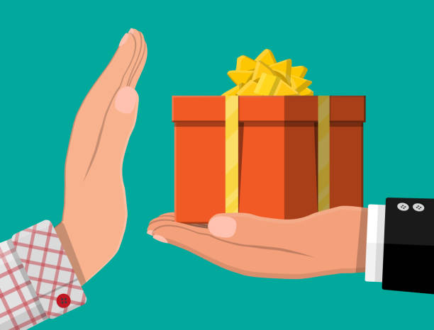 Hand giving gift box to other hand Hand giving gift box to other hand. Hidden wages, salaries black payments, tax evasion, bribe. Anti corruption concept. Vector illustration in flat style bribing stock illustrations