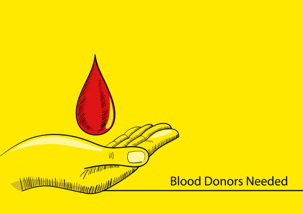 Hand holding a blood drop vector art illustration