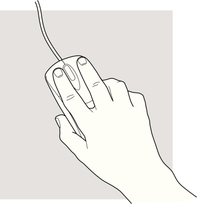 Hand holding a computer mouse