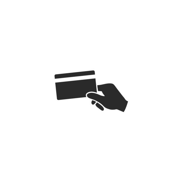 Hand holding a credit card icon. Vector Hand holding a credit card icon. Vector credit card stock illustrations