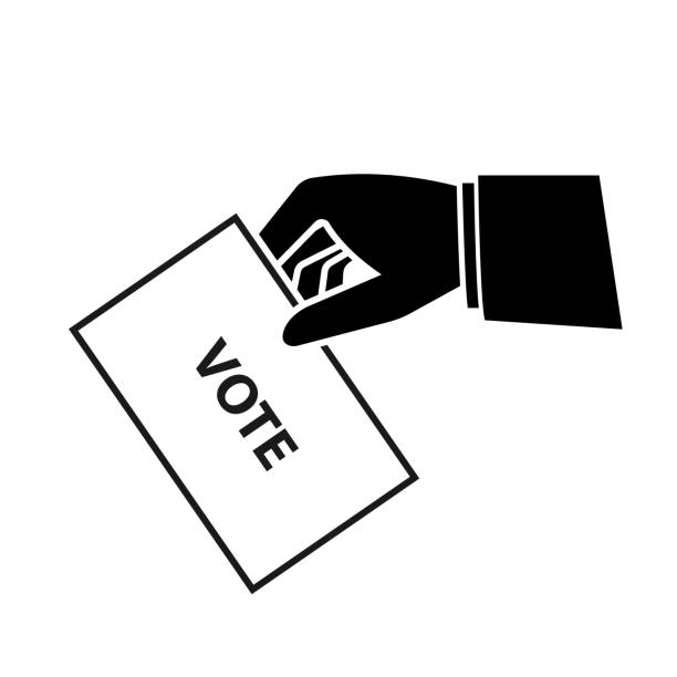 Hand holding ballot paper Hand holding ballot paper silhouette icon. Clipart image isolated on background voting silhouettes stock illustrations