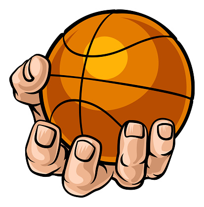 A strong hand holding a basketball ball. Sports graphic vector