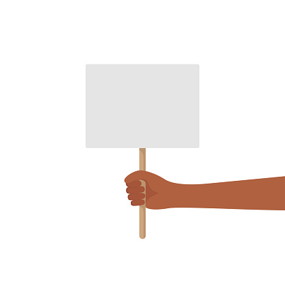 Hand holding blank placard. Demonstration and protest concept. Vector illustration