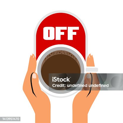 istock Hand holding coffee cup with off button concept 1413951470