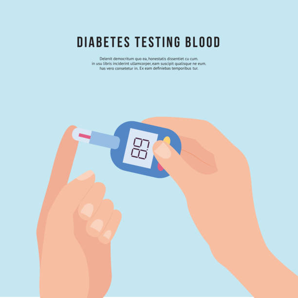 ilustrações de stock, clip art, desenhos animados e ícones de hand holding diabetic blood tester or glucose meter flat vector illustration. - diabetes